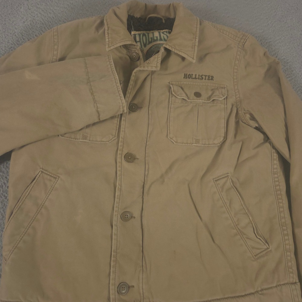 VINTAGE Hollister Jacket Mens L Tan Military Field Sherpa Lined Cotton Coat Y2K